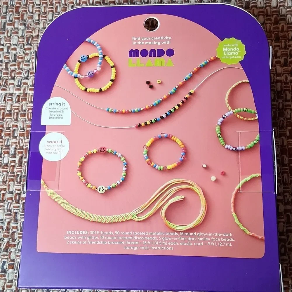 2 DYI Bracelet Mondo Llama Jewelry Kit with Beads 380 Pieces New